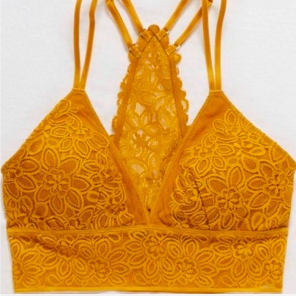 aerie Other - Aerie Mustard Yellow Floral Lace Bralette